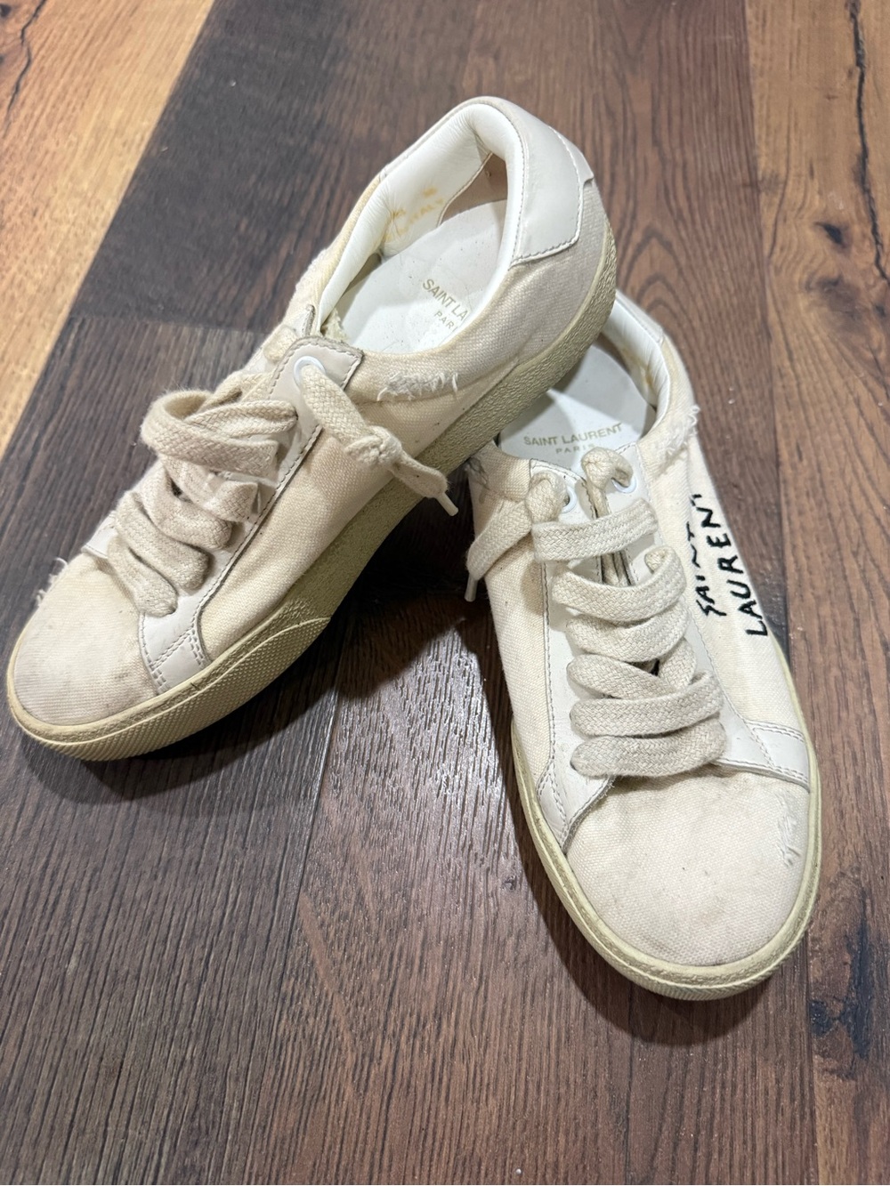 Saint Laurent Off-White Canvas Low-Top Sneakers